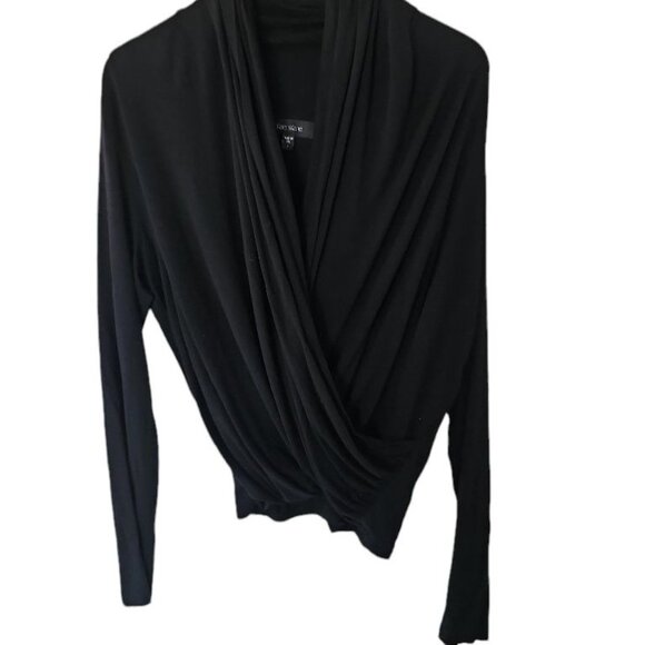 Karen Kane Black Wrap Top L Large Kinit Rayon Blend Blouse - Picture 12 of 12